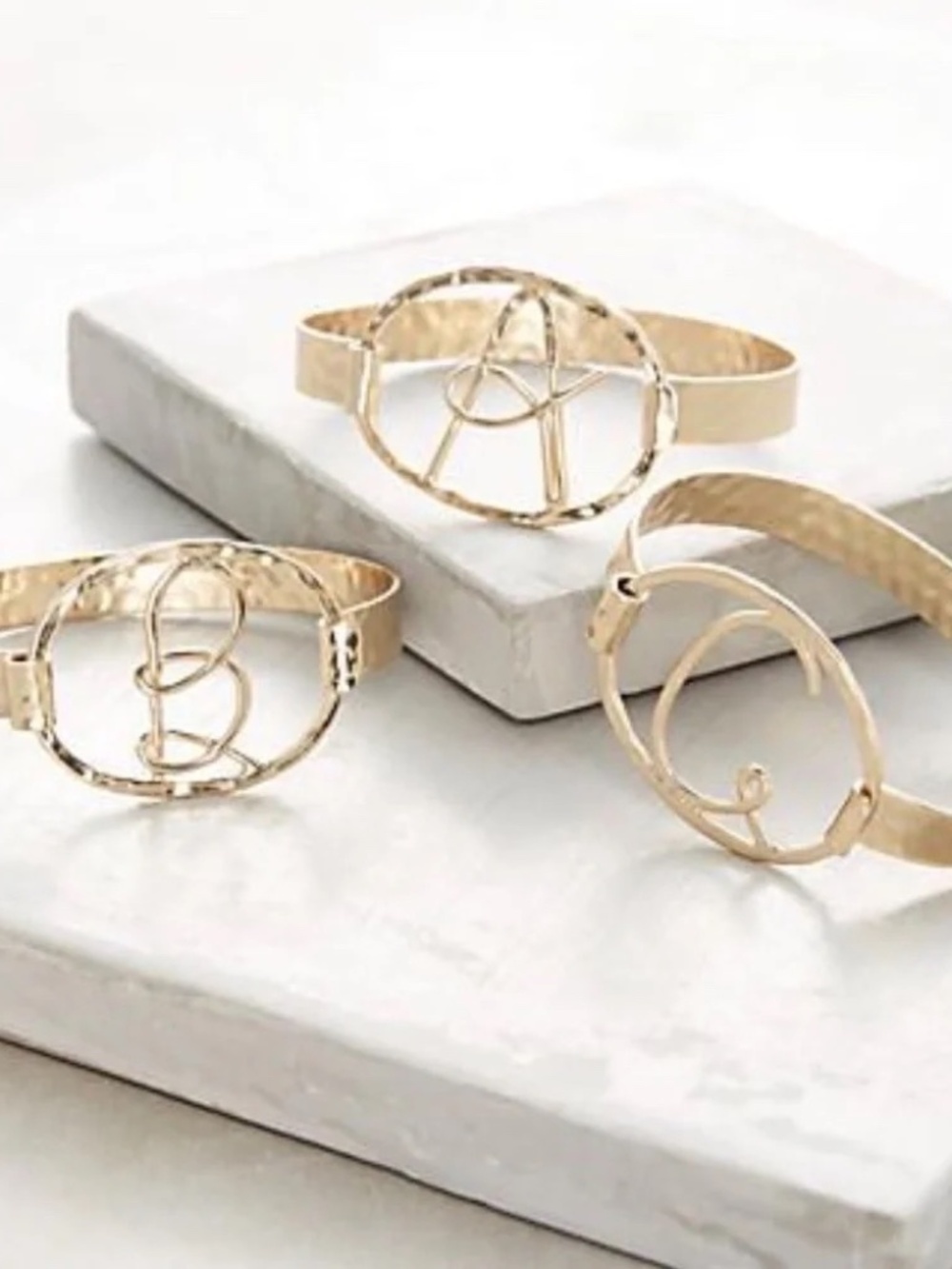 Anthropologie Gold Monogram Script Cuff Bracelet  T